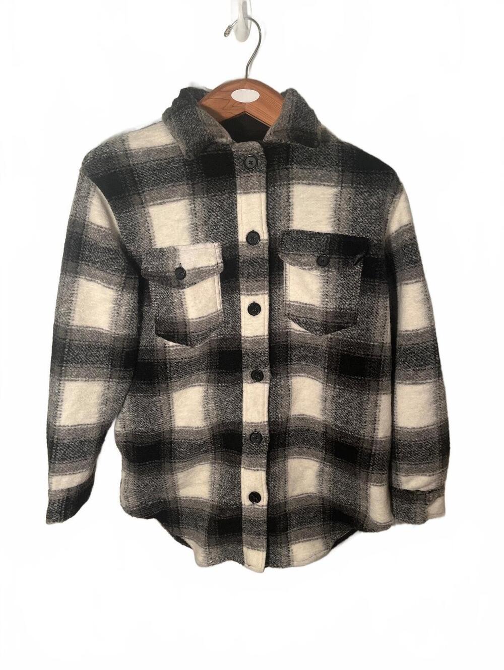 Joie Women's Black and White Oversized Plaid Shacket Jacket XS